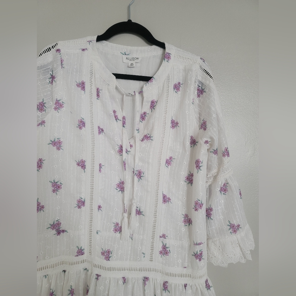 Allison New York White&Purple Embroidered Drop-Waist Mini Dress Size M Feminine - Picture 11 of 16